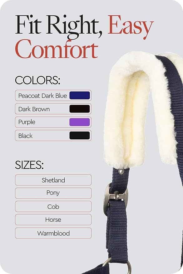 HORZE Howard Soft Fleece Padded Adjustable Polyester Horse Halter - Peacoat Dark Blue - Cob