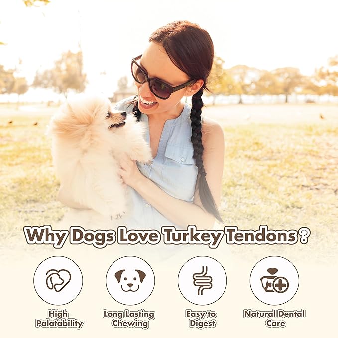 Turkey Tendons for Dogs, All Natural, Healthy Dog Treats, Long Lasting, Hypoallergenic Dog Chews, Rawhide Free, USA-Sourced, for Small Dogs, Bone (S), 4 Count Pack