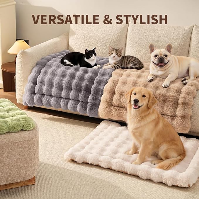 Self-Warming Cat Bed, Plush Faux Fur Pet Bed Mat with Anti-Slip Bottom, Ultra Soft Heated Pad for Cats & Kittens, Cozy Fluffy Bed for Window & Sills Couches, Machine Washable, 23x15 Inch Coffee