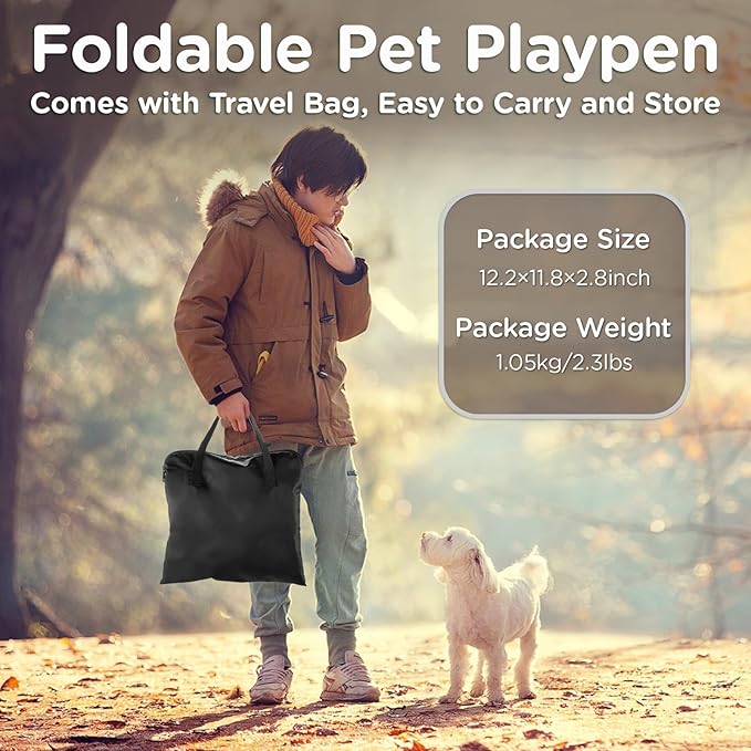 Foldable Pet Kitten Playpen, Upgrade Waterproof Portable Cat Dog Playpen Kennel Tent for Small Dog Cat, Retractable Shade Cover, Indoor Outdoor Use for Small Pet, Brown
