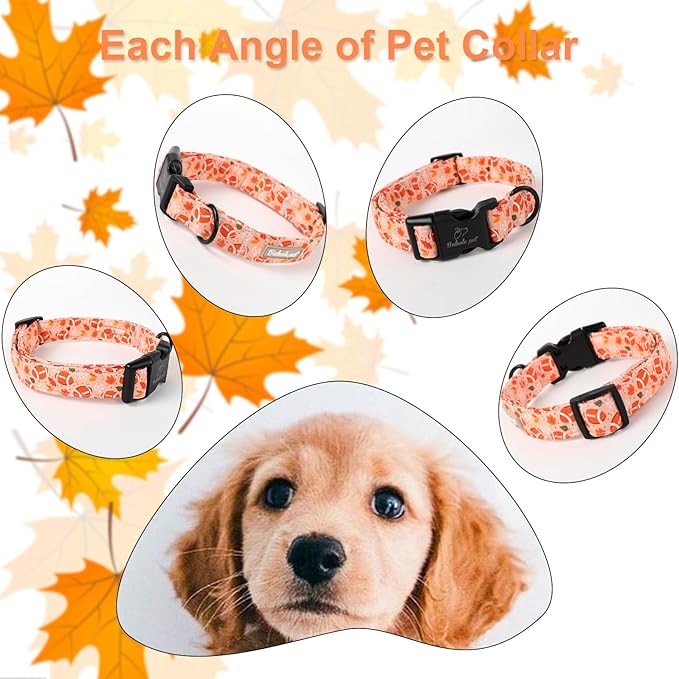 Fall Dog Collar, Cute Football Pattern Puppy Collar, Orange Adjustable Cotton Holiday Tanksgiving Dog Collars for Small Medium Large Boy&Girl Dogs M