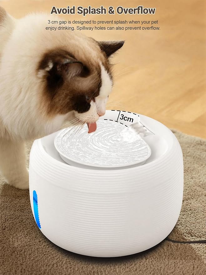 SIBAYS 3.5L Cat Water Fountain, 118oz Large Capacity Pet Water Fountain for Cats Indoor, Automatic Quiet Cat Fountains for Drinking, Dog Water Bowl Dispenser with Visible Window& LED Light(FS77,White)