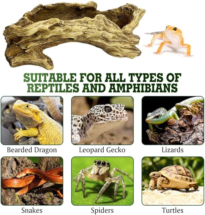 Hamiledyi Gecko Tank Accessories Resin Bark Reptile Hide Cave Simulation Tree Trunk Hideout Leopard Gecko Hide Terrarium Decor for Snake Hermit Crabs Lizard Bearded Dragon (13.78" L x 3.94" H)