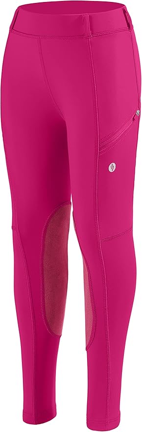 SANTINY Girls Horse Riding Pants with Zipper Pockets Kids Stretchy Equestrian Breeches Knee-Patch Youth Schooling Tights