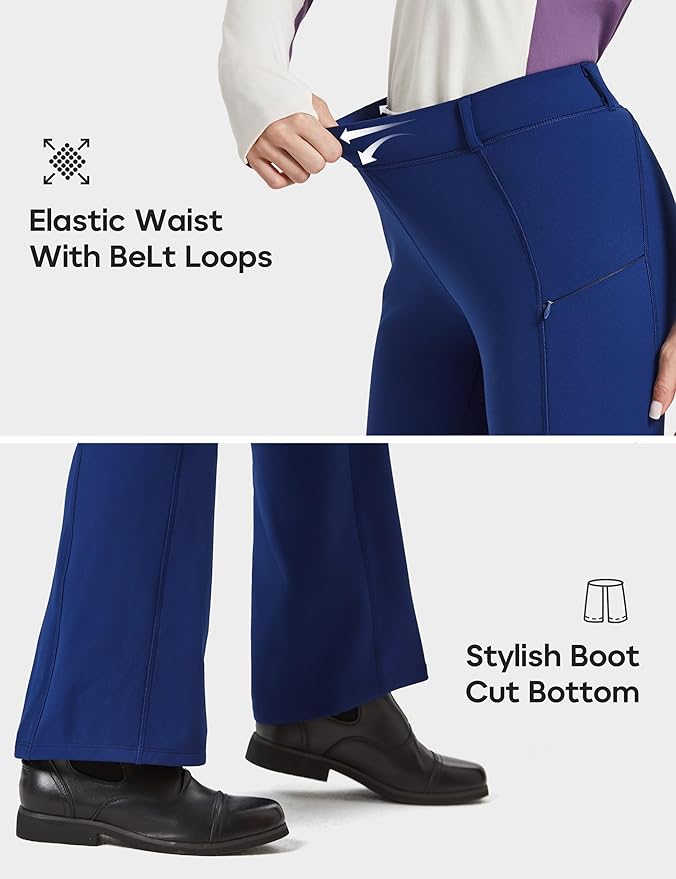 FitsT4 Sports Women's Fleece Lined Bootcut Horse Riding Pants Winter Full Seat Riding Tights with Pockets Equestrian Breeches