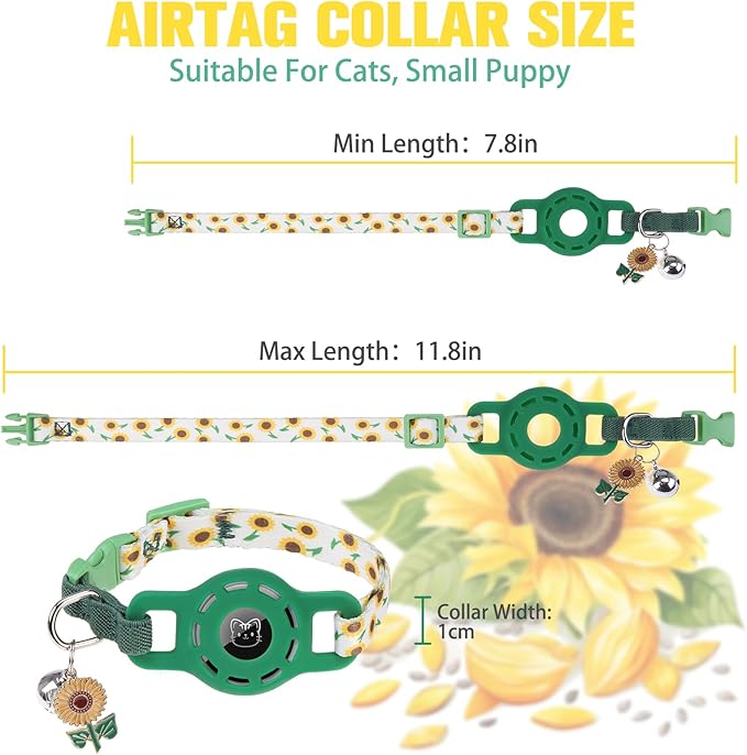 BINGPET AirTag Cat Collar with Bells, Upgraded Safety Elastic Cat Collar with Airtag Cat Collar Holder, Anti-Lost Cat Collars for Girl Boy Cats, Anti-Suffocation Kitty Puppy Collars