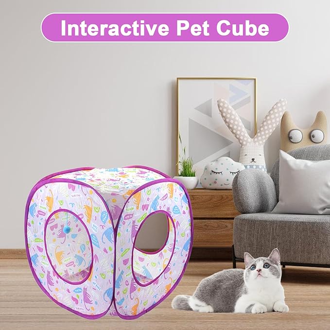 Foldable Cat Hideout Playhouse - Cat Cave Tent with 3 Holes for Indoor and Outdoor Kittens Cats Puppies Rabbit Hidden Bed Toys