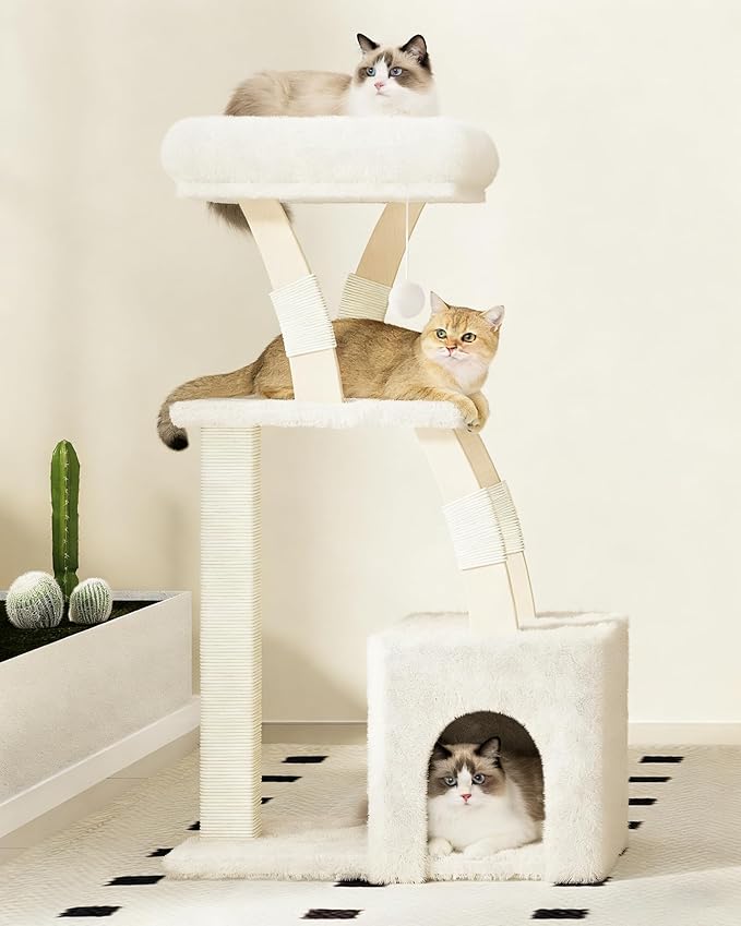Cat Tree for Indoor Cats,40 Inches Cat Tower with Cozy Condo, Scratching Posts, Multi-Level Activity Center for Large Cats and Kittens, Beige