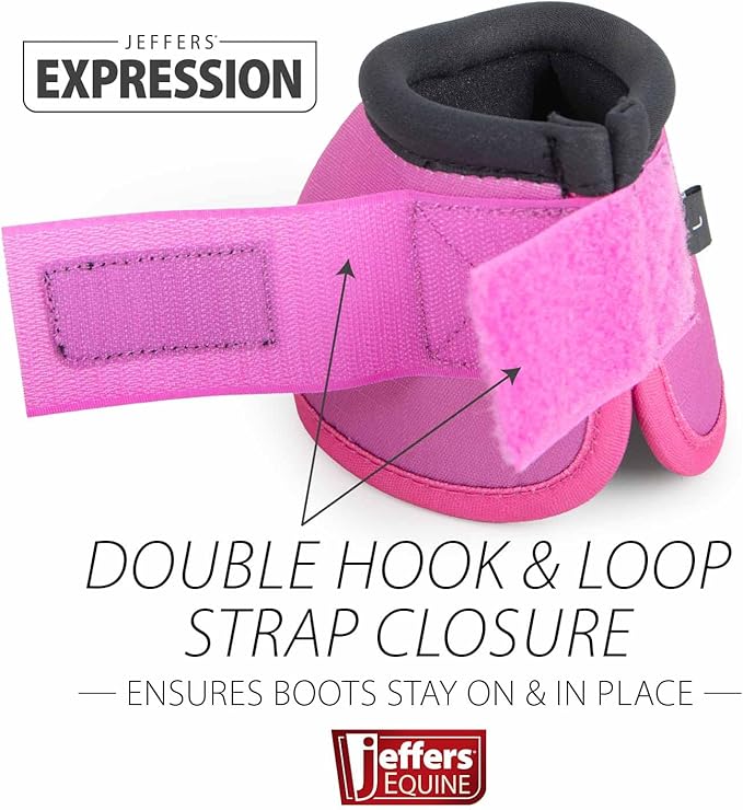 Jeffers Expression No Turn Bell Boots for Horses - Purple & Pink, Medium | Shock Absorbing Hoof Protection | Secure Double Hook & Loop Closure, Perfect for Turnout, Training, & Riding - 1 Pair