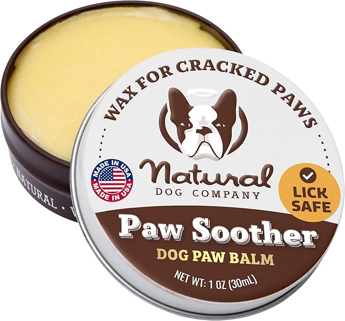 Natural Dog Company Paw Soother Balm & Wax for Dogs, Moisturizing Relief for Dry, Cracked Paws, Lick-Safe,Repairs & Heals, Protects Against Extreme Weather, Coconut Oil & Vitamin E, 1 oz Tin