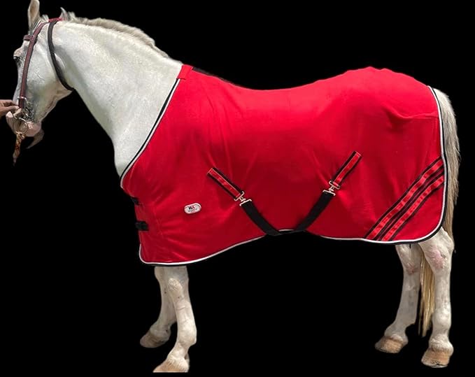 Majestic Ally Anti Pill Fleece Horse Blanket/Sheet with Silver Braided Rope (Red, 80)
