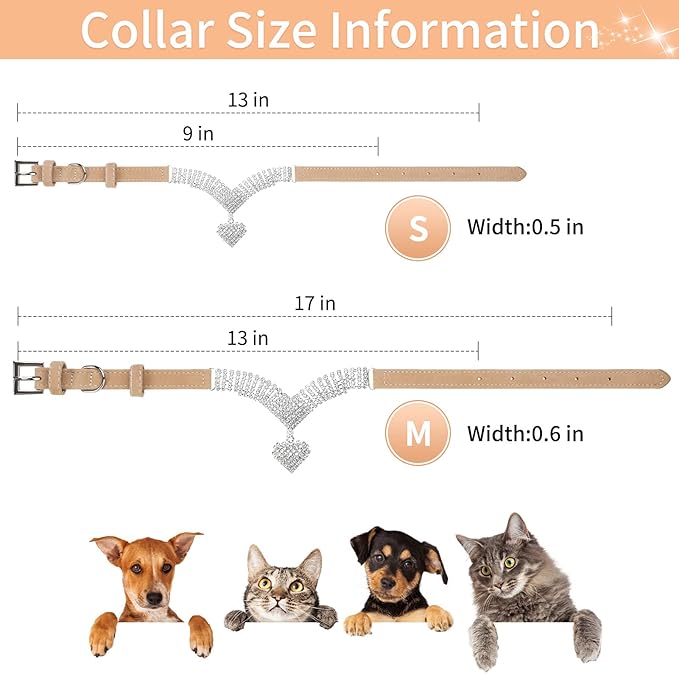 EXPAWLORER Cute Dog Necklace - Rhinestone Dog Collar, Soft Velvet Collar for Girl Boy Cats Dogs, Sparkling Pet Neck Decoration, Adjustable Pet Collar for Puppies Cats Small Medium Dogs, Brown M