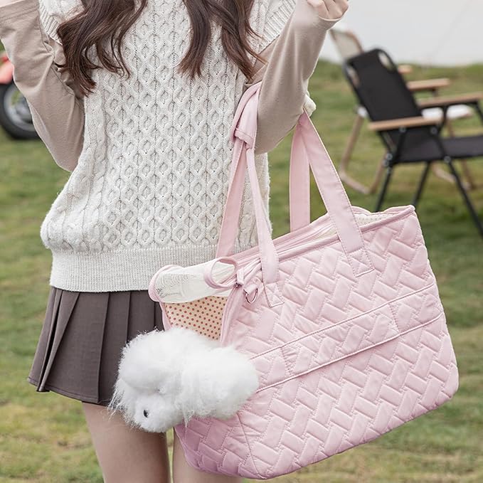 Small Puppy Purse Woman Bag,Cats/Puppy/Rabbits/BunnyCarrier Handbag with Multiple Pockets,Breathable Mesh Soft Cushion,Pets Travel Carriers Totes Picnic Outdoor 7-15lbs (Pink, Large)