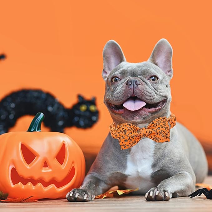 Halloween Dog Collar, Pet Collar Dog Bow Pumpkin Pet Collar Girl Boy Holiday Pet Dogs Collar Gift Bow Dogs Collar Cute Soft Puppy Collar for X-Large Dog