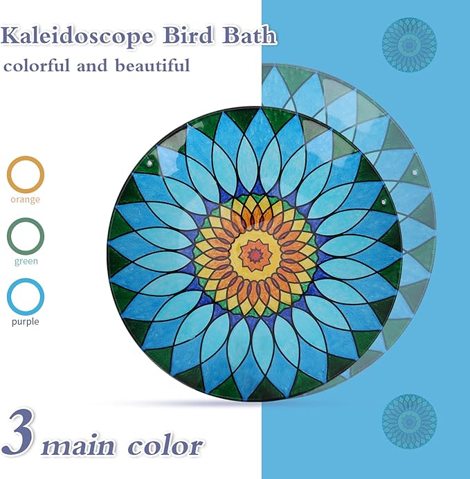 MUMTOP Hanging Bird Bath - Bird Baths for Outdoors, 12 Inch Glass BirdBath Bowl Outdoor BirdFeeders for Garden Yard and Patio Decor