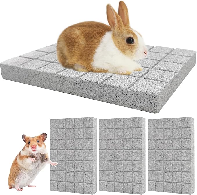 Hamiledyi Rabbit Scratch Foot Pads - 4 PCS Natural Small Animal Lava Stone Teeth Grinding & Scratching Pad for Rabbit, Guinea Pig, Rat, Gerbil, Chinchilla, Hedgehog