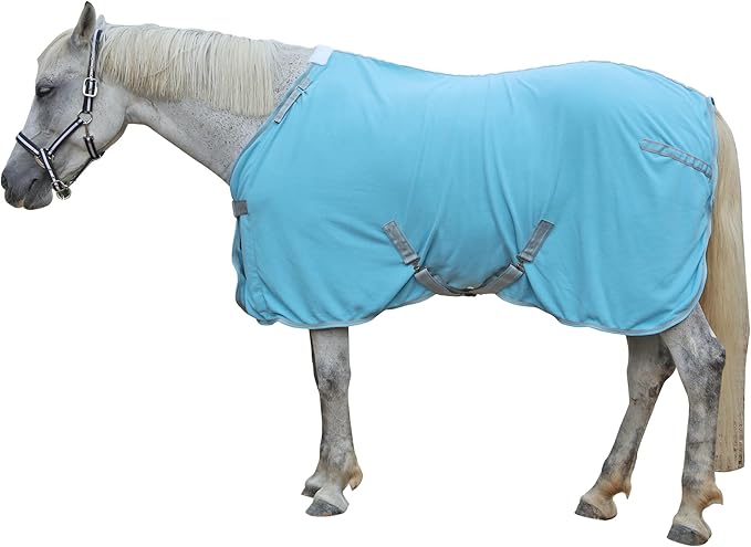 Horse Fleece Cooler, Blanket Liner - 300g Anti-Pilling Fleece, Moisture-Wicking, Cooling & Drying for Post-Workout, Bath & Travel, Prevent Overheating & Chilling Lightblue 78