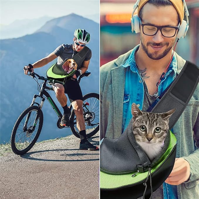 JiangYanus Dog Carrier Sling, Hand Free Drawstring Dog Papoose with Adjustable Strap, Breathable Mesh Travel Safe Puppy Sling Bag Carrier, Crossbody Satchel Dog Purse with Pocket for Outdoor Dogs Cats