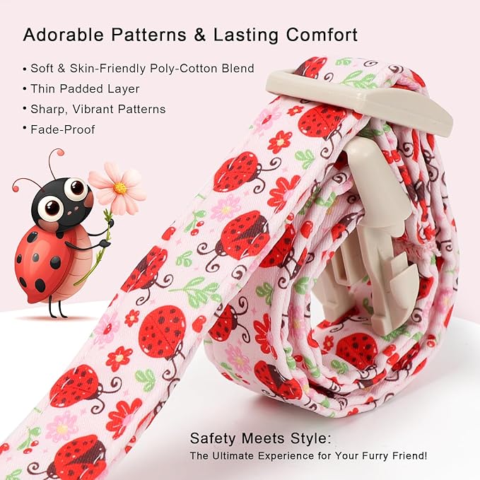 Lucky Ladybug Dog Collar for Medium Dogs - Sweet Pink Girl Dog Collars, Lightweight Adjustable Spring Garden Mom Dogs Collars with Quick Release Buckle M