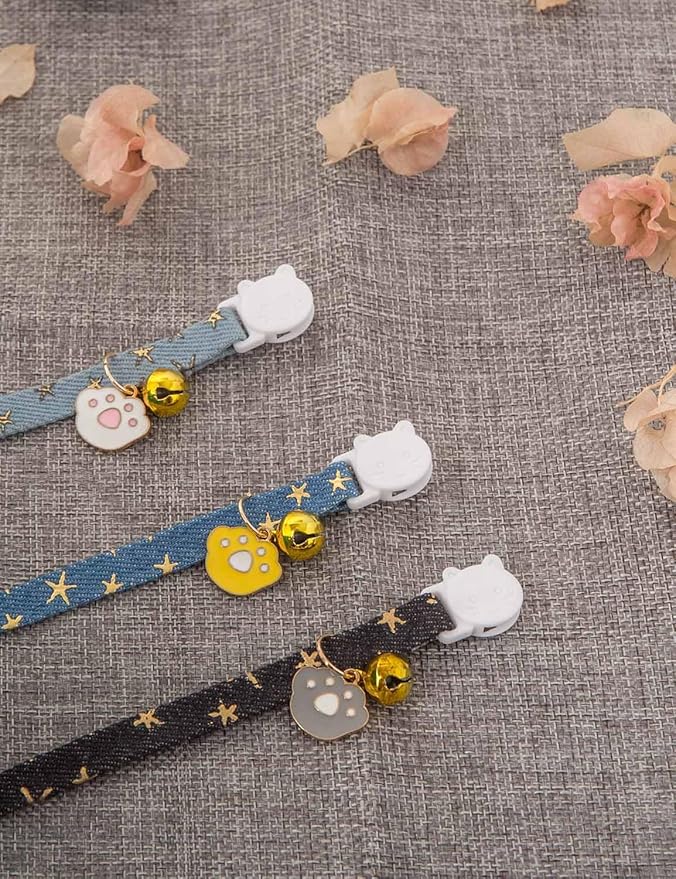 Cat Collar Breakaway with Bells,3 Pack Safety Adjustable Pet Collars,Ideal for Girl Boy Kittens. (Blue Black Starfish)