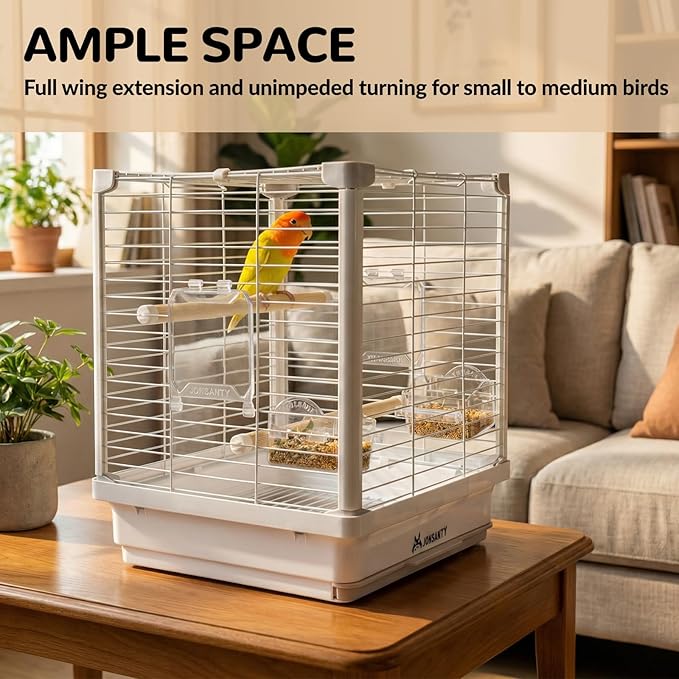 14.6" Portable Travel Bird Cage, Parrot Cage, Ample Room for Tail Movement, with Food Box, Perch, Water Bottle, for Vet Visit, Short Trip, Parakeet, Cockatiel, Budgie, Small Medium Birds