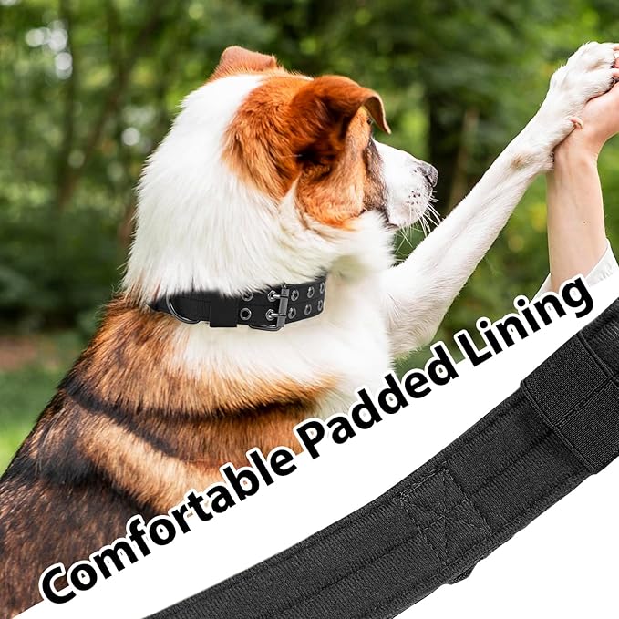 Tactical Dog Collar Military Adjustable Dog Collars Soft Nylon Training Collar with Patch Heavy Duty Metal Buckle Collars for Medium Large Dogs (Black, L)