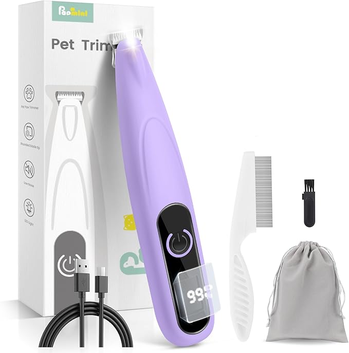 Dog Paw Trimmer with LED Display,35dB Ultra-Low Noise Dog Grooming Clippers,Cordless Paw Trimmers for Dog's Feet with LED Light,Type-C Rechargeable Cat Hair Trimmer for Paws, Ears, Face, Rump