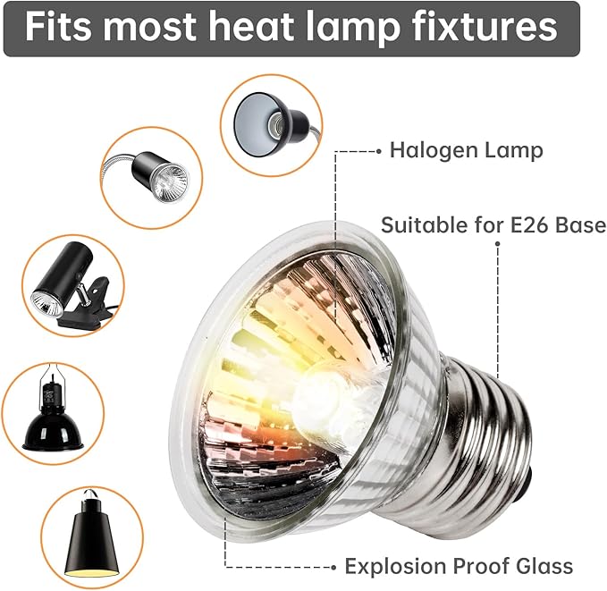 Reptile Heat Lamp, UVA UVB Heat Lamp Bulbs, E26 Turtle Heat Lamp Blubs 25W 4Pack, Basking Light for Bearded Dragon, Lizard, Snake and Frog