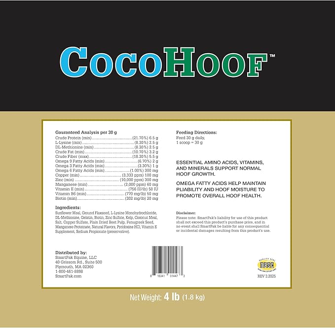 SmartEquine CocoHoof | Hoof Supplements for Horses | Biotin for Horses Hooves | Horse Vitamins and Minerals Supplement | Provides Amino Acids, Fatty Acids and Vitamins | 4 lb Bag