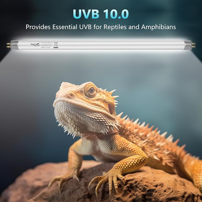 T5 UVB Reptile Light 8W 10.0 + UVA Light Bulb for Reptiles, 3-Pack Lamp Tube for Bearded Dragon, Desert-Grade Reptile UVB lamp Fixture