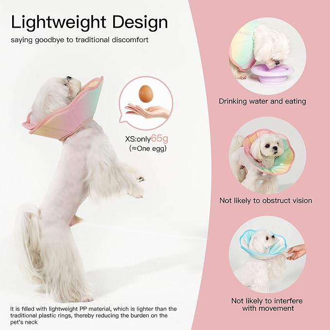 Touchdog Foldable Dog Cone Collar for Cats & Dogs - Adjustable Soft Recovery Collar with Waterproof PU Coating, Lightweight Design, 24.5cm/9.6in Wide Barrier (Pink Gradient Color, S)
