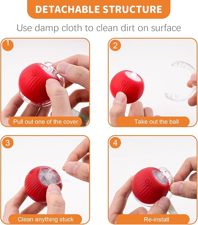 Interactive Cat Toys for Indoor Cats Smart Automatic Ball Rolling for Bored Kitten Pet Upgraded Speedy Moving Chase Dogs Toy Red Dragonfly