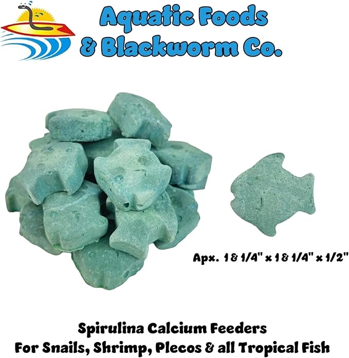 Aquatic Foods Inc. Spirulina Enriched Calcium Feeders for Shrimp, Snails, Crabs, Crayfish, Pleco, Catfish, All Tropical Fish…100 Count Bag