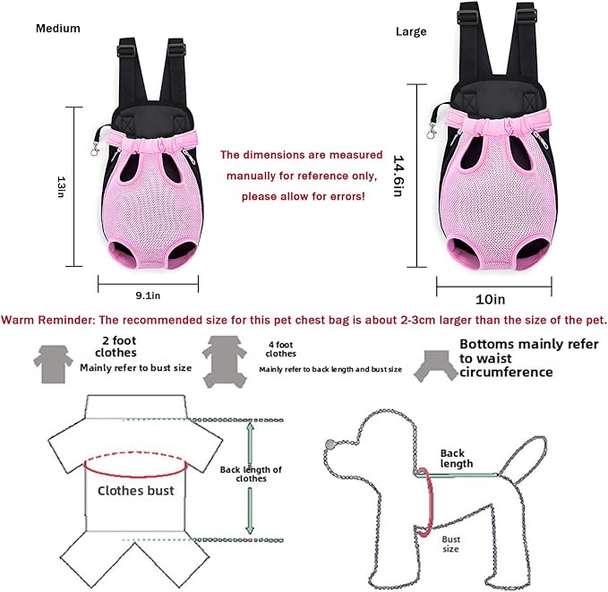 Pet Carrier Backpack, Adjustable Pet Front Carriers for Small Medium Dogs Cats 5-18 Lbs, Legs Out, Dog Cat Carrier Backpack for Hiking,Camping,Traveling,Cycling (Pink, Large（Fit:10-18lb）