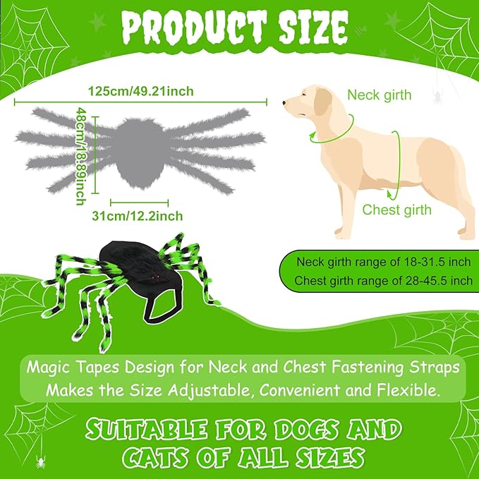 OurWarm Large Dog Halloween Costumes, Furry Funny Dog Spider Costume with 64 LED Purple Lights, Halloween Costumes for Large Dogs Pets Party Outfits Contest Clothes Cosplay Decor