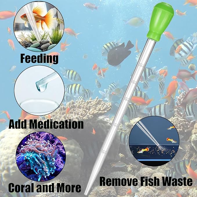 KABASI Waste Clean Tool Coral Fish Feeder, 50ml Manual Acrylic Pipette Suction Dropper with 2PCS Extension Pipes for Fish Tank Cleaning, Water Changer Waste Remover for Aquarium