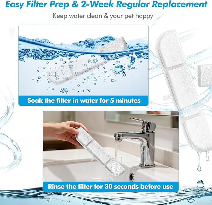Cat Water Fountain Filter, Eyehoce 32 Pack Replacement Filters for DownyPaws Battery Operated Pet Fountain 84oz/2.5L Wireless Dog Cat Water Dispenser DPWFP6 Filter Set (16 Filters & 16 Sponges)