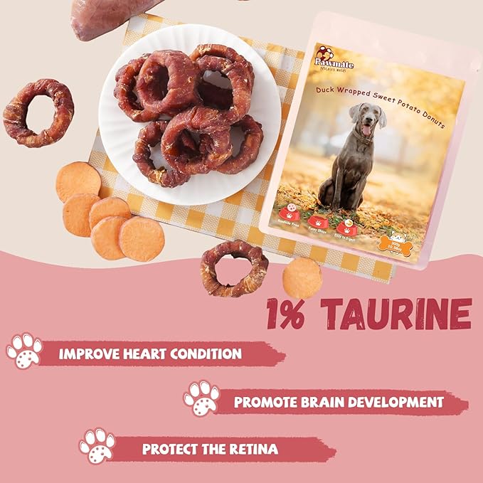 Dog Treats Duck Wrapped Sweet Potato Donuts Rings, Healthy Low Fat Dog Jerky Chews, High Protein Training Treats Snacks for Small Medium Large Breed, 10.6 oz