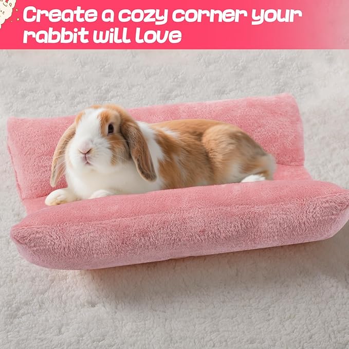 Alphatool 15.7" x 14" Soft Bunny Bed - Rabbit Bed, Warm Cuddle Cushion Plush Mat for Guinea Pig, Ferret, Small Animal - Pink