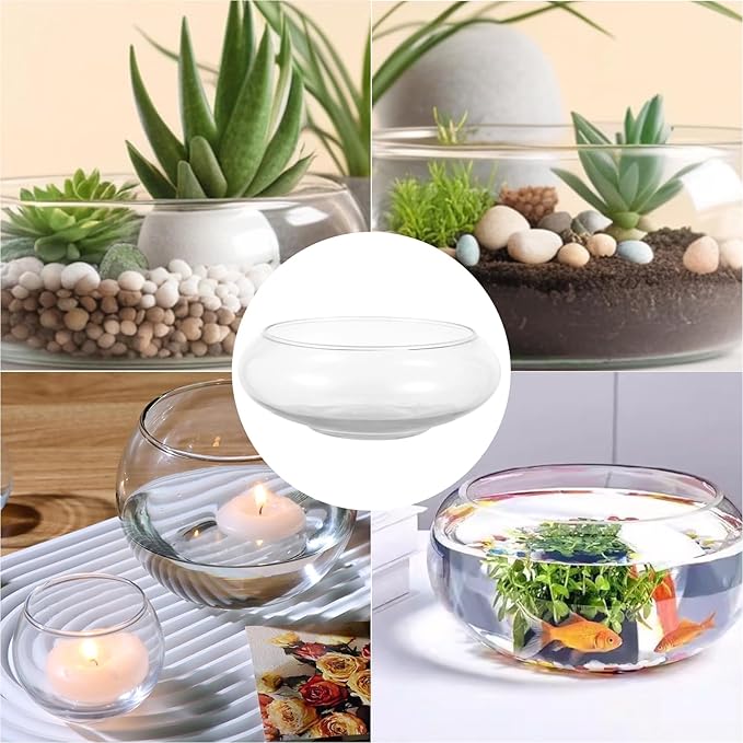 2 PCS Round Glass Vase Bowl, 6"/ 8" Wide Mouth Clear Glass Fish Bowls, Lotus Bowl, Succulent Planters, Hydroponic Planter Floral Decor Centerpieces for Home Decoration (2PCS)