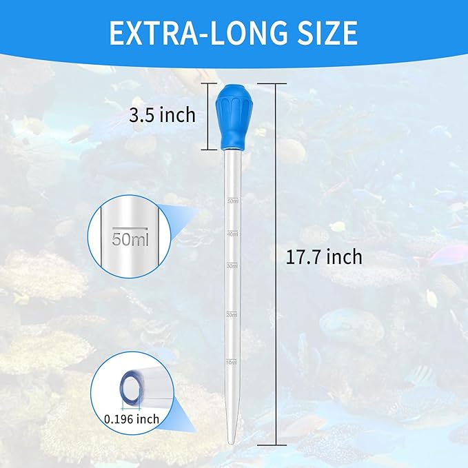 2 Pieces Long Pipette for Fish Tank Coral Food Feeder Long Syringe Reef Coral Food Spot Feeder Tube for Reef Aquatic Plant Spider Snake Lizard