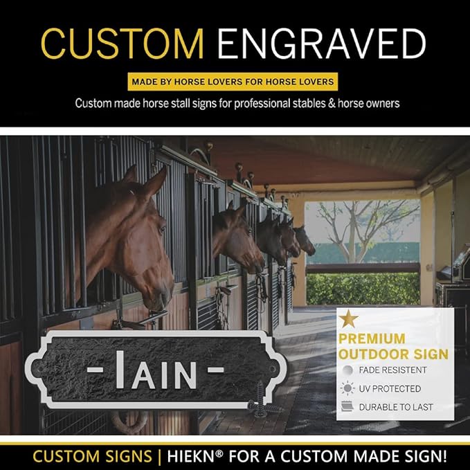 Acrylic Horse Stall Name Plate, 2.4" x 8" Personalized Stall Signs, UV Protected, Custom Pet Name Sign, All Weather Adhesive, Mounting (Silver, Style 4)