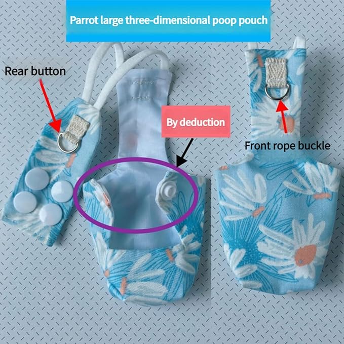 Snap-Closure Parrot Diapers with Adjustable Leash - Washable Bird Flight Suits for Cockatiels, Sun Conures & Quaker Parrots Secure & Chew-Resistant (M – Little Sun/Budgie + 1m Rope)