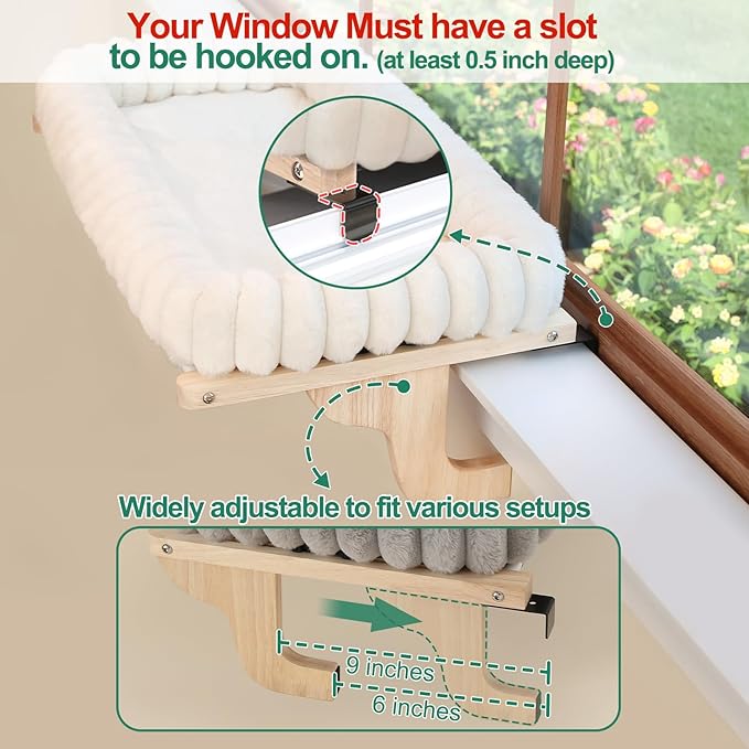 SnugCloud Cat Window Perch with 4-Sided Bolster - Orthopedic Cat Hammock for Window Sill - Solid Hardwood & Metal Frame - Window Seat for Pets (Dark Stained Wood w/Gray Bed, Large)