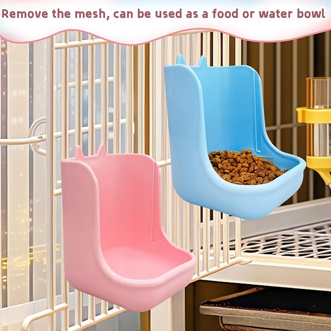 Hamiledyi 2PCS Rabbit Hay Feeders Rack 2 in 1 Feeder Bowls Double Bunny Feed Holder Grass Food Supplies for Chinchillas Guinea Pig Hamsters (Pink+Blue)