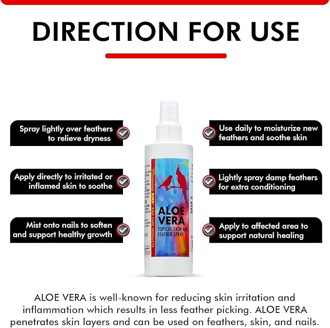 Morning Bird Aloe Vera Spray – Natural Cleaner Spray for All Birds – Soothes Dry Skin & Supports Healthy Skin – Easy-to-Use Spray Bottle for Gentle Hydration & Skin Relief 4 Fl Oz
