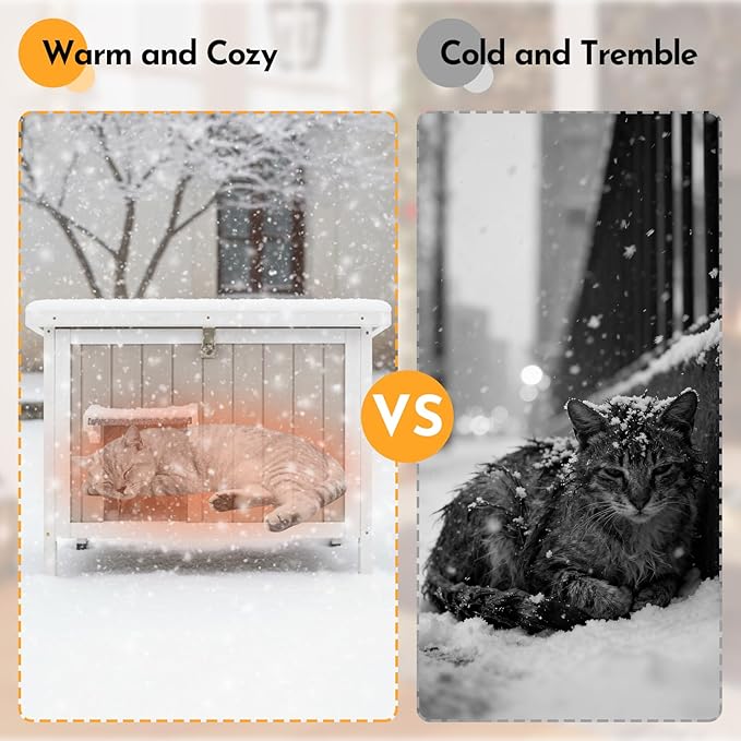 Insulated Outdoor Cat House,Wooden Cat House Weatherproof with All-Round Foam Insulation, 2 Doors, Feral Cats Shelter for Winter, 30.7''x21.6''x25.6''