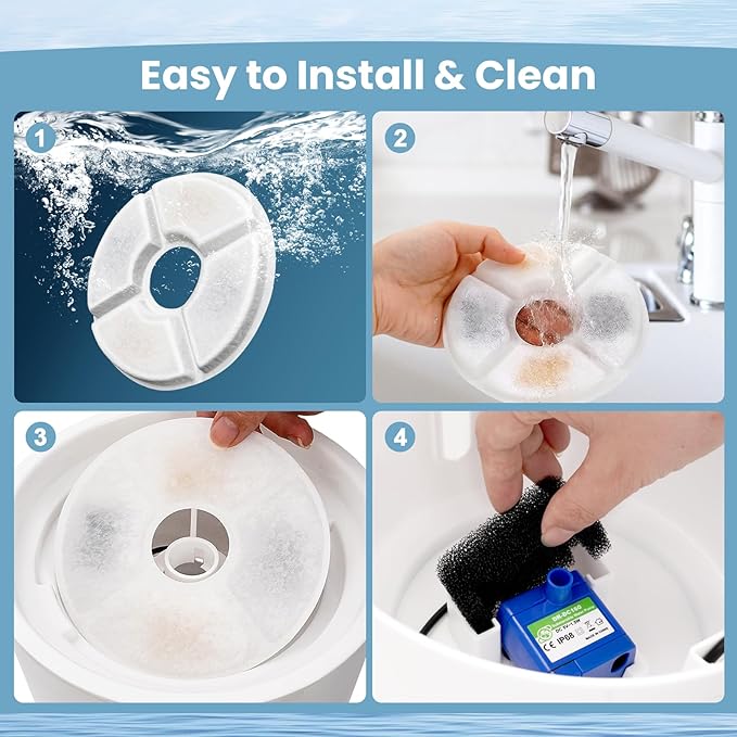 Cat Water Fountain Filter, 12 Pcs Replacement Cat Fountain Filters Dia is 5", 3-Filtration System Round Carbon Cats Filters Compatible with 81oz/2.4L Round Automatic Pet Fountain Water Dispenser