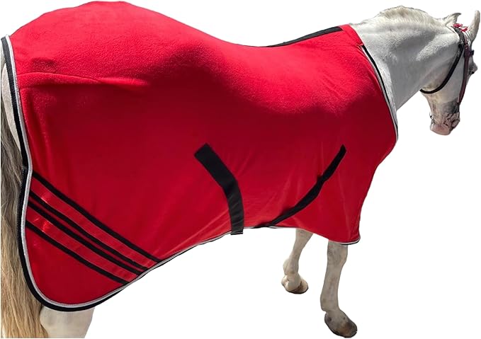 Majestic Ally Anti Pill Fleece Horse Blanket/Sheet with Silver Braided Rope (Red, 82)