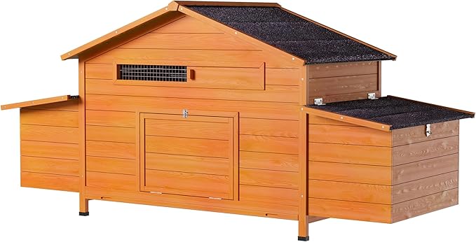 Large Wooden Chicken Coop for 3-4 Chickens – Outdoor Hen House with Nesting Box, Perch, Pull-Out Tray, Waterproof Roof & Predator-Proof Lock, Ventilated Weatherproof Chicken Cage Natural